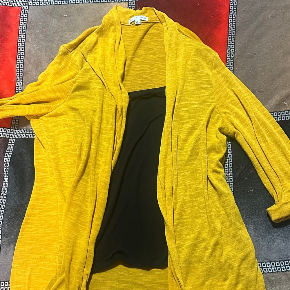 Mustard Yellow Open-Front Women's Sweater Cardigan